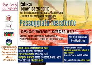 Passeggiata Resistente - Proiezione filmato "Mi chiamo Bosco e vivo a Calosso, in valle Fausano" - Reading musicale letterario "Radio Londra, tra resistenza e swing"