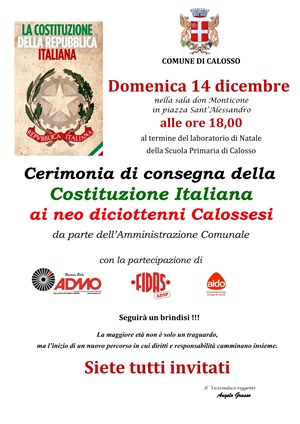 Cerimonia di consegna della Costituzione Italiana ai neo diciottenni calossesi