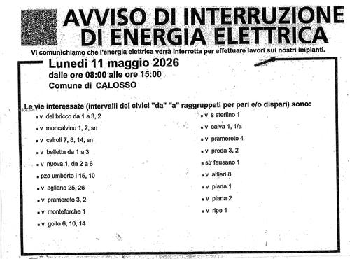 avviso di interruzione di Energia Elettrica
